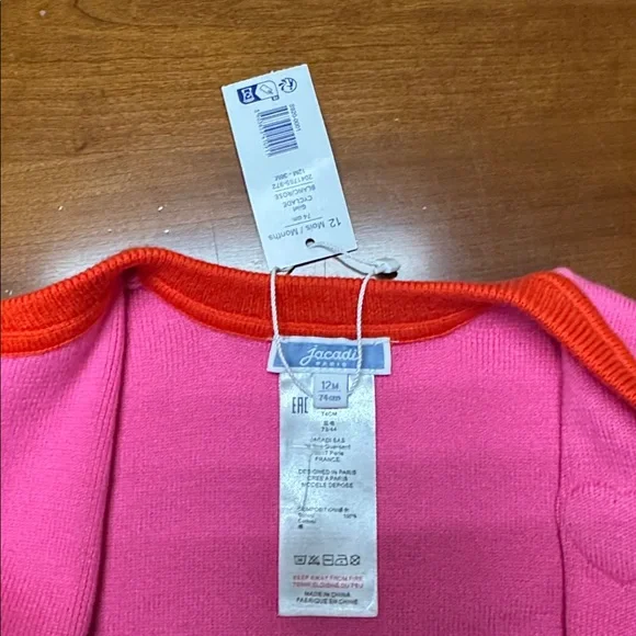 Jacadi Pink & Red Heart Flower Button Cardigan - Picture 3 of 4